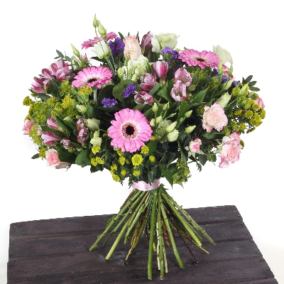 pink, purple, green bouquet fresh flowers