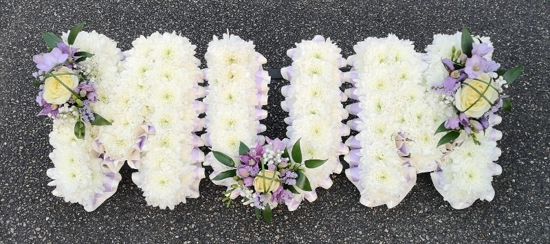 letters, name, mum, mummy,  funeral flowers, oasis, tribute, wreath, harold wood, romford, havering