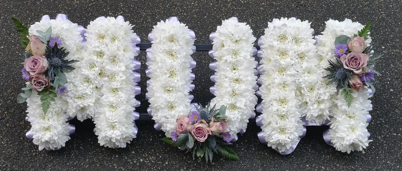 letters, name, mum, mummy,  funeral flowers, oasis, tribute, wreath, harold wood, romford, havering