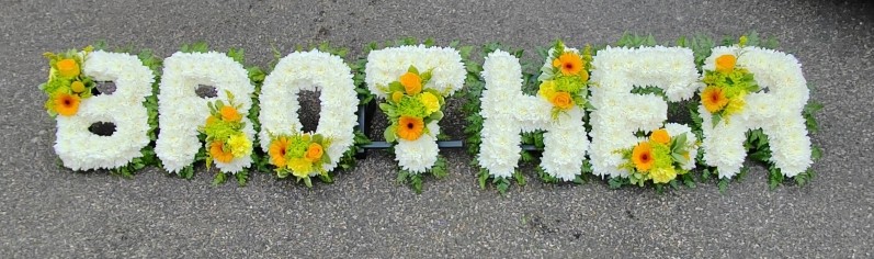 letters, name, brother, bro, bruv, funeral flowers, oasis, tribute, wreath, harold wood, romford, havering, delivery