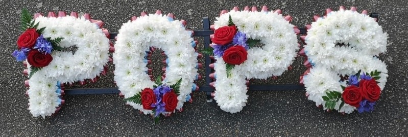 letters, name, pop, pops, grandad, funeral flowers, oasis, tribute, wreath, harold wood, romford, havering, delivery