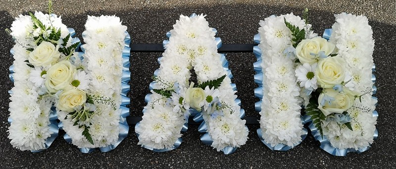 letters, name, nan, nanny, nani, nannie  funeral flowers, oasis, tribute, wreath, harold wood, romford, havering, delivery