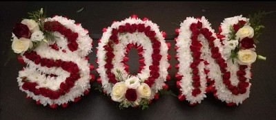 letters, name, son, funeral flowers, oasis, tribute, wreath, harold wood, romford, havering, delivery