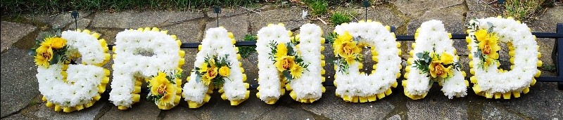 letters, name, grandad, gramps, funeral flowers, oasis, tribute, wreath, harold wood, romford, havering, delivery