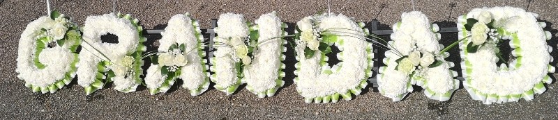 letters, name, grandad, gramps, funeral flowers, oasis, tribute, wreath, harold wood, romford, havering, brentwood, dagenham, delivery