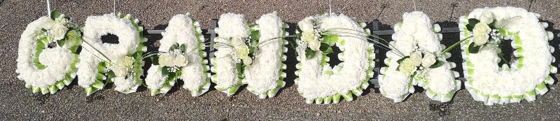 letters, name, grandad, gramps, funeral flowers, oasis, tribute, wreath, harold wood, romford, havering, delivery