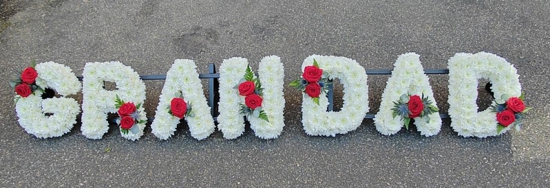 letters, name, grandad, gramps, funeral flowers, oasis, tribute, wreath, harold wood, romford, havering, delivery