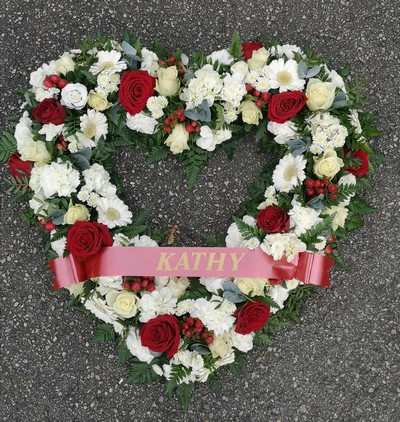 open heart, heart, red, white, male, female, funeral, tribute, wreath, oasis, flowers, florist, delivery, harold wood, romford havering, brentwood, dagenham,