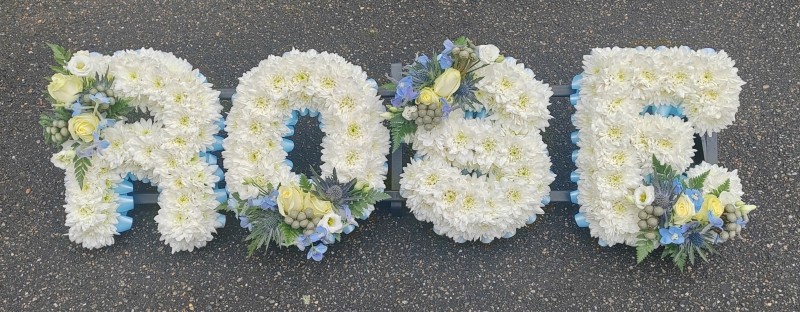 letters, name, create your own, names,   funeral flowers, oasis, tribute, wreath, harold wood, romford, havering delivery