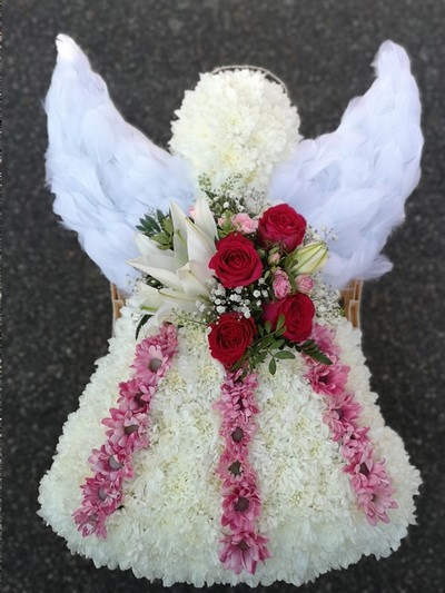 angels, angel, wings, angelic, religious, angelwings, feathers, posy, posies, funeral, tribute, wreath, oasis,  flowers, florist, delivery, harold wood, romford, havering, south essex, dagenham
