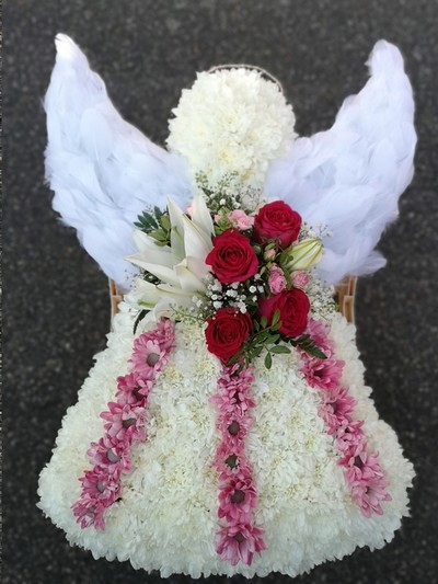 angel, wings, angelic, feathers, posy, posies, funeral, tribute, wreath, flowers, florist, delivery, harold wood, romford, havering