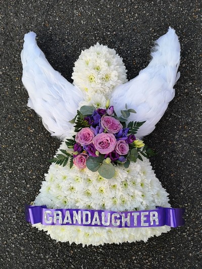 angel, wings, angelic, feathers, posy, posies, funeral, tribute, wreath, flowers, florist, delivery, harold wood, romford, havering