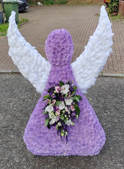 angels, angel, wings, angelic, religious, angelwings, feathers, posy, posies, funeral, tribute, wreath, oasis,  flowers, florist, delivery, harold wood, romford, havering, south essex, dagenham