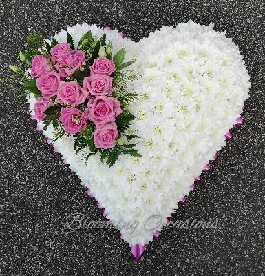 heart, roses, pink, female, funeral, tribute, wreath, flowers, florist, delivery, harold wood, romford, havering, brentwood, dagenham,