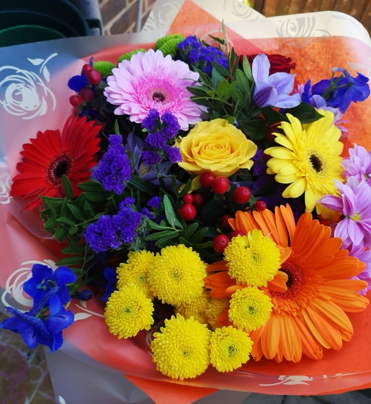 bright, mixed, flowers, colourful, gift, bouquet, florist, harold wood, romford, havering