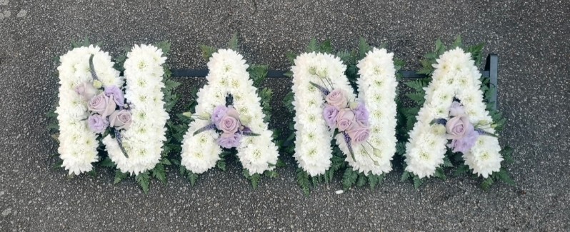 letters, name, nan, nanny, nani, nannie  funeral flowers, oasis, tribute, wreath, harold wood, romford, havering delivery