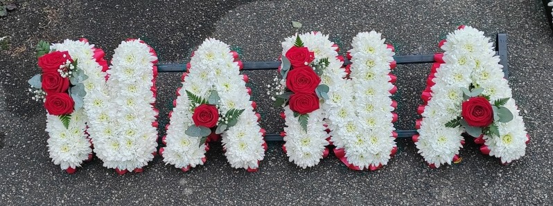 letters, name, nan, nanny, nani, nannie  funeral flowers, oasis, tribute, wreath, harold wood, romford, havering delivery