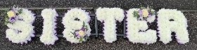 Sister, big, letters, name, little, sis, letter, funeral, tribute, wreath, oasis, flowers, harold wood, romford, florist, delivery, brentwood, dagenham