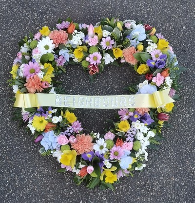 heart, colourful, male, female, spring flowers, springtime, spring, funeral, tribute, wreath, flowers, florist, delivery, harold wood, romford havering