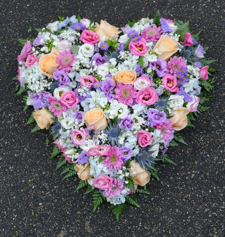heart, colourful, pastels, female, funeral, tribute, wreath, flowers, florist, delivery, harold wood, romford havering
