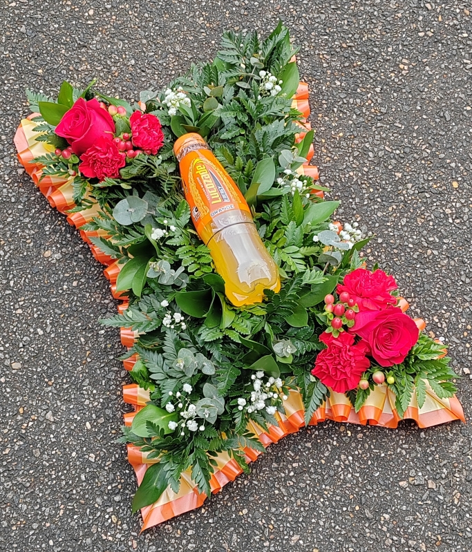 one for the road, one last drink, funeral flowers, drink, tribute, wreath, posy, one last bottle, florist, romford, harold wood, havering, deliveryeer, romford, harold wood, havering, delivery, florist, flowers, sympathy