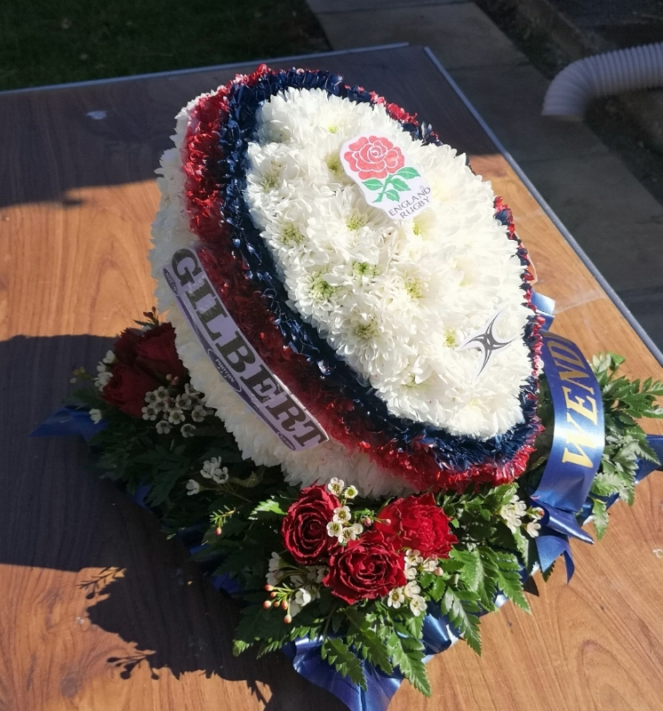 Rugby, ball, England, twickenham, gilbert, funeral, flowers, tribute, romford, harold wood, havering, delivery