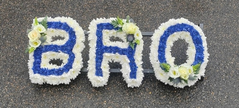 letters, name, brother, bro, bruv, funeral flowers, oasis, tribute, wreath, harold wood, romford, havering, delivery