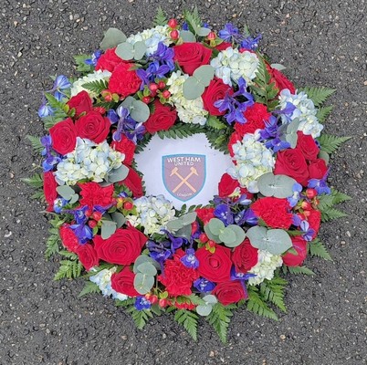 West Ham, wreath, whufc, westham, funeral, flowers, Harold Wood, Havering, delivery, florist, football, oasis, tribute, bespoke