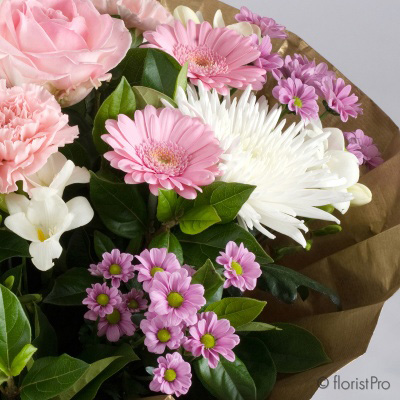 pink bouquet girl flowers roses gerberas florist harold wood romford same day delivery