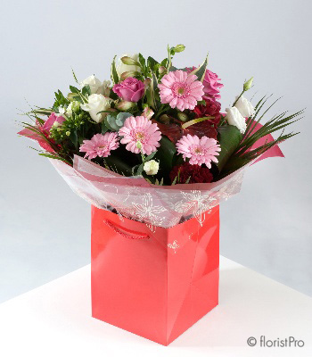 pink and red bouquet gerberas roses carnations alstromeria flowers florist harold wood romford same day delivery