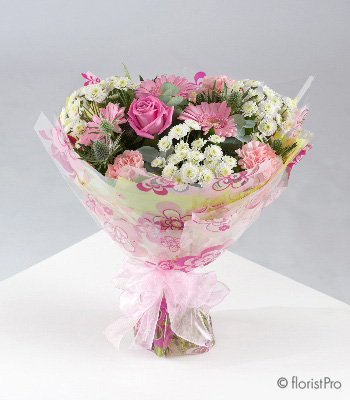 pink bouquet girl flowers roses gerberas florist harold wood romford same day delivery