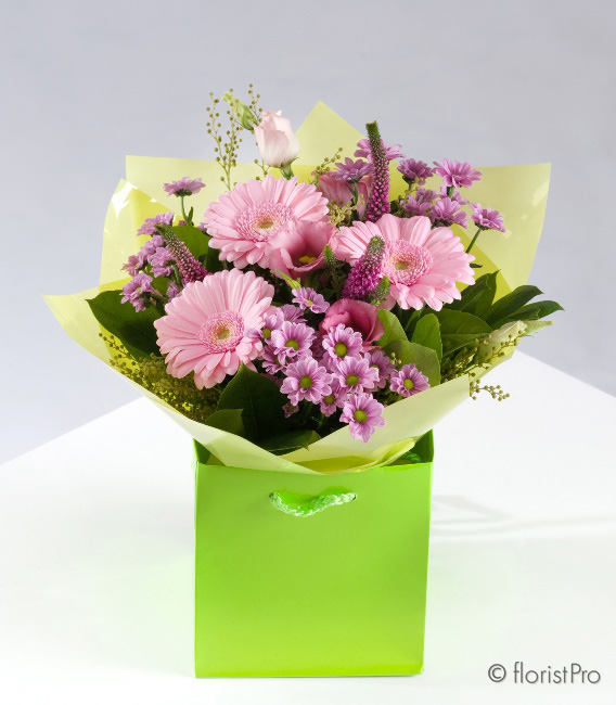 pink bouquet girl flowers roses gerberas florist harold wood romford same day delivery