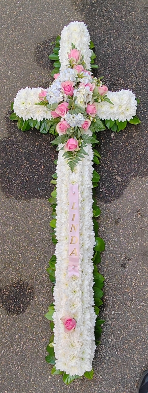 cross, christian, catholic, crucifix, religious, funeral, tribute, wreath, flowers, florist, delivery, harold wood, romford, havering