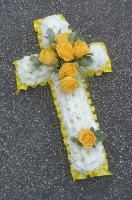 cross, religious, Christian, Christianity, funeral, flowers, tribute, wreath, florist, harold wood, romford, havering, delivery 