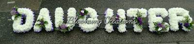 letters, name, daughter,  funeral flowers, oasis, tribute, wreath, harold wood, romford, havering, delivery