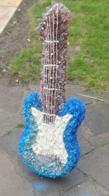 electric, guitar, funeral, flowers, tribute, wreath, wood, white, strings, music, musician, bespoke, oasis, harold wood, romford, havering, delivery