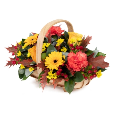 funeral, flowers, basket, oasis, autumnal, tribute, sympathy, male, female, harold wood florist, delivery, romford, havering