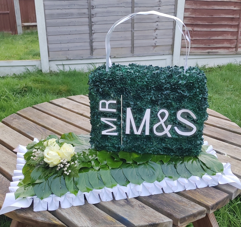 bespoke, tribute, carrier bag, Marks and Spencer, M&S, marks, marks and sparks, shopping, funeral, flowers, oasis, wreath, florist, specialist, harold wood, romford, havering, brentwood, dagenham, delivery