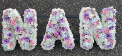 letters, name, nan, nanny, nani, nannie  funeral flowers, oasis, tribute, wreath, harold wood, romford, havering delivery