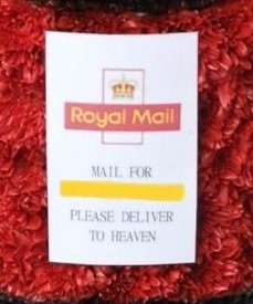 postbox, royal mail, post, post man, post woman, post master, funeral flowers, tribute, wreath bespoke, oasis, harold wood, romford, havering, delivery