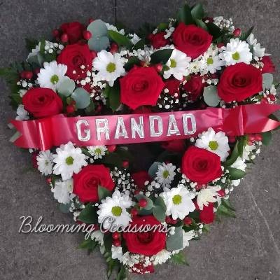 open heart, heart, red, white, male, female, funeral, tribute, wreath, oasis, flowers, florist, delivery, harold wood, romford havering, brentwood, dagenham,