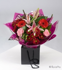 pink lily red chrysanthemum bouquet aqua pack flowers florist harold wood romford same day delivery