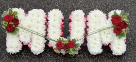 letters, name, mum, mummy,  funeral flowers, oasis, tribute, wreath, harold wood, romford, havering