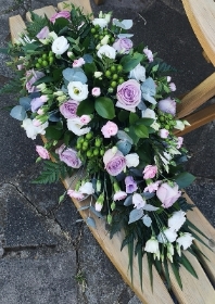 funeral flowers, spray, oasis, lilac, green, white, sympathy, male, female, harold wood florist, delivery, romford