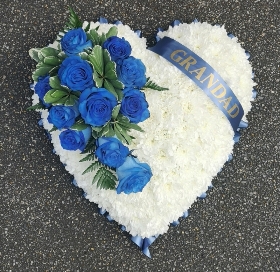 heart, colourful, white, blue, roses, male, female, funeral, tribute, wreath, flowers, florist, delivery, harold wood, romford havering