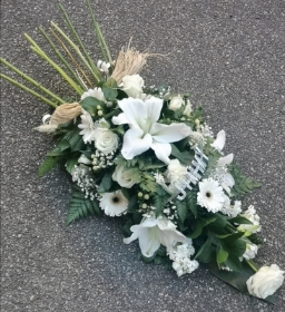 funeral flowers, spray, oasis, white, sympathy, male, female, harold wood florist, delivery, romford