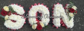 letters, name, son, funeral flowers, oasis, tribute, wreath, harold wood, romford, havering, delivery