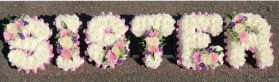 Sister, big, letters, name, little, sis, letter, funeral, tribute, wreath, oasis, flowers, harold wood, romford, florist, delivery, brentwood, dagenham