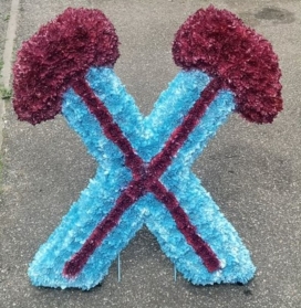 Football, ball, crossed hammers, west ham, hammers, irons, whufc,, funeral, flowers, tribute, romford, harold wood, havering, delivery
