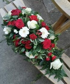 funeral flowers, spray, oasis, colourful, red roses, white roses, harold wood florist, delivery, romford